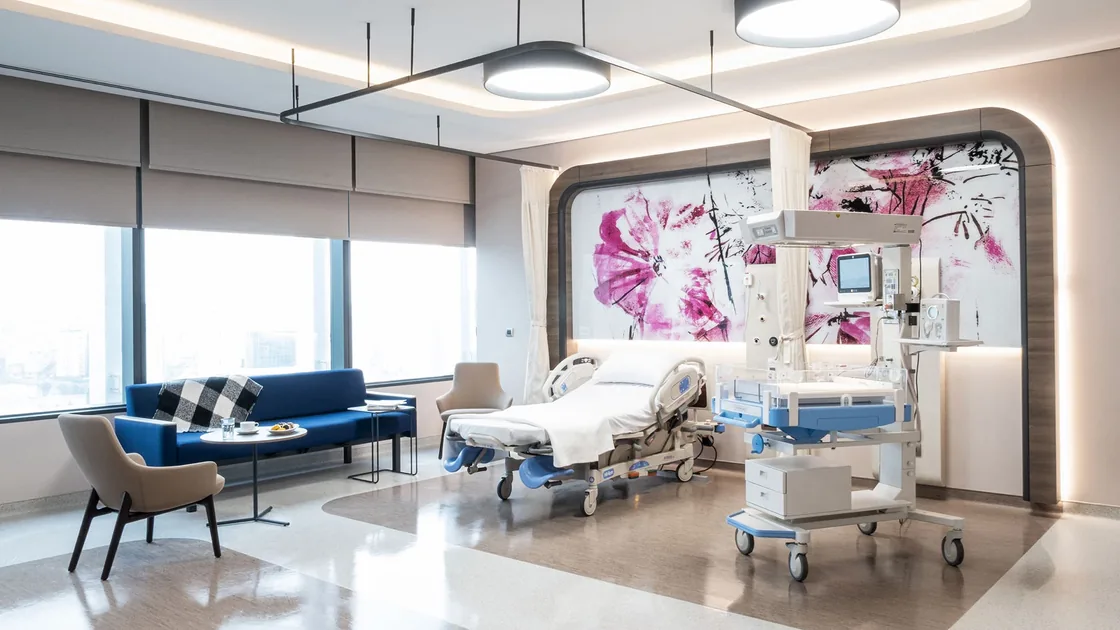Private patient room with seating area