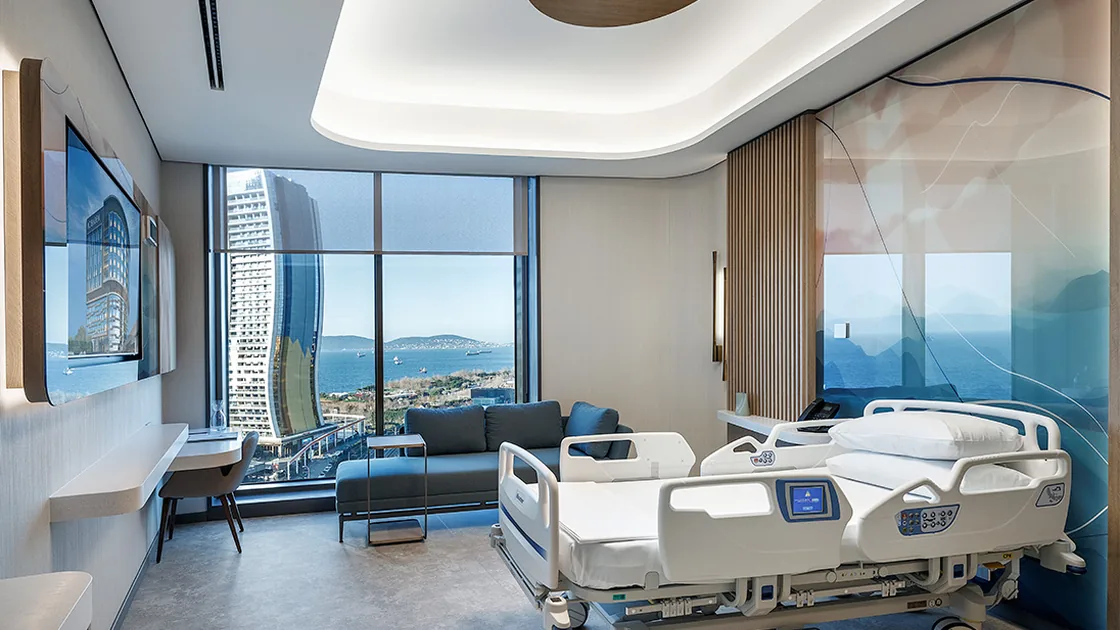 Patient room with city view